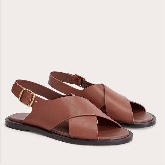 Everlane The City Crossover Sandal Brown Leather Rum Ankle Strap - Women’s 8.5 - Picture 2 of 10